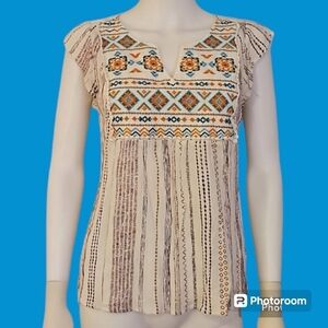 SAVANNA JANE Summer Siesta Festival Embroidered Peasant Blouse Small
